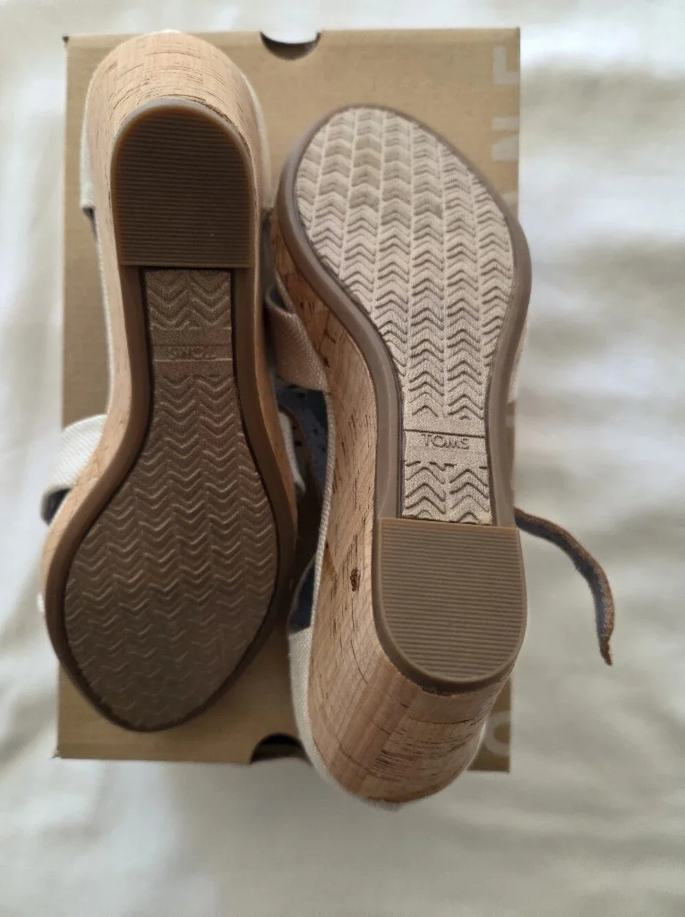 TOMS Women’s Natural Canvas Crisscross Ankle-Strap Cork Wedge Sandal Size 7.5/38